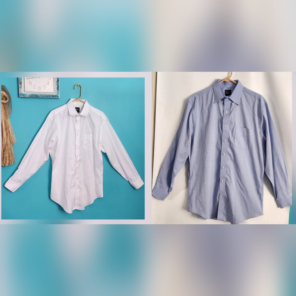 (2) JoS. A. Bank Classic L/S Dress Shirts (1)Light Blue (1)White Size 17-35